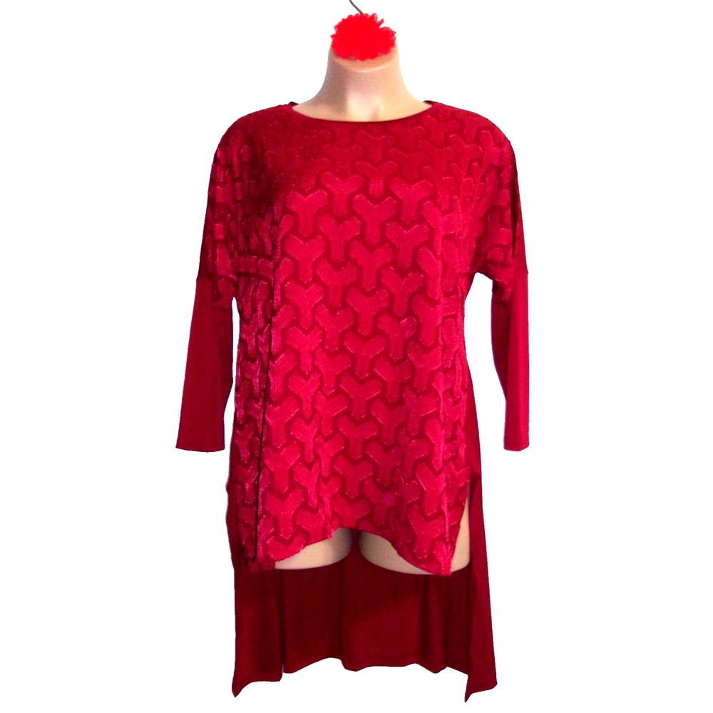 Arna York Jacquard Berry Red Women's Olivia Tunic Hi Low Long Line Top Plus 18